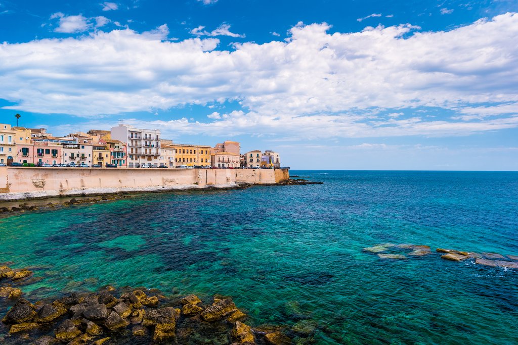 A sunny view of the Italian coast in Sicily